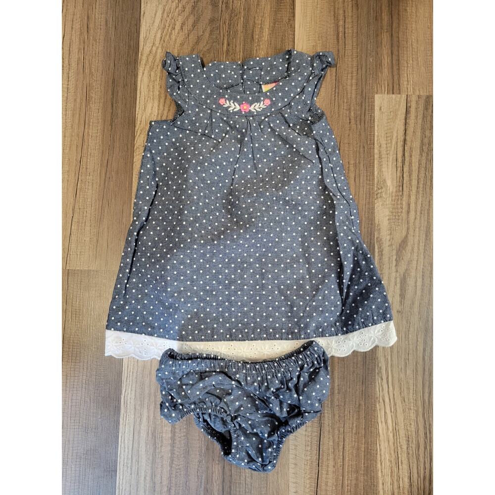 Healthtex Baby Baby Girl Denim Polka Dot Dress W/Diaper Cover Size 6-9 Months